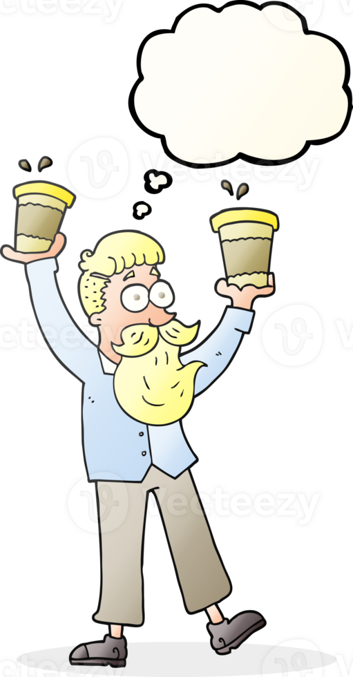 thought bubble cartoon man with coffee cups png