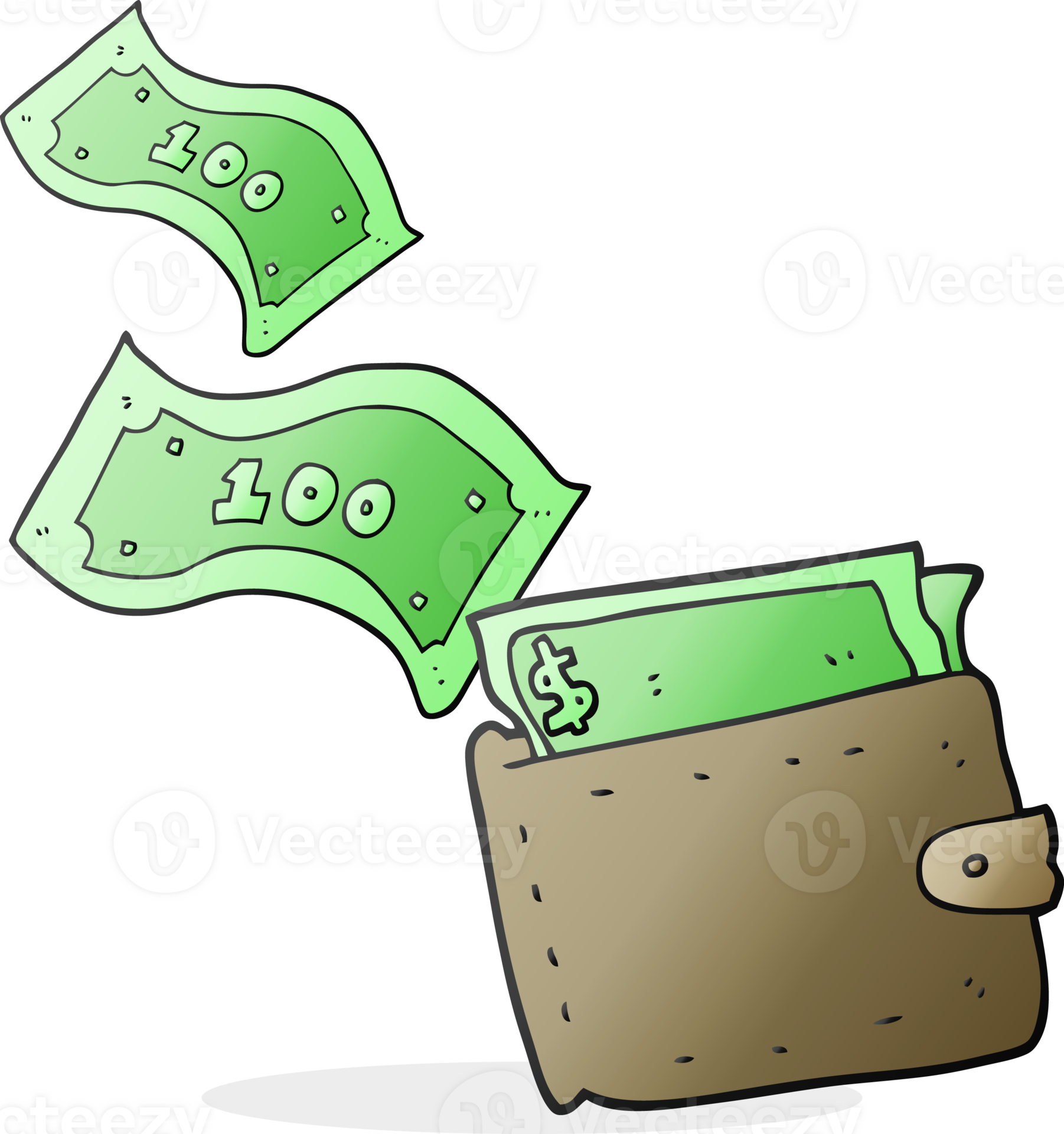 cartoon wallet full of money 36332346 PNG