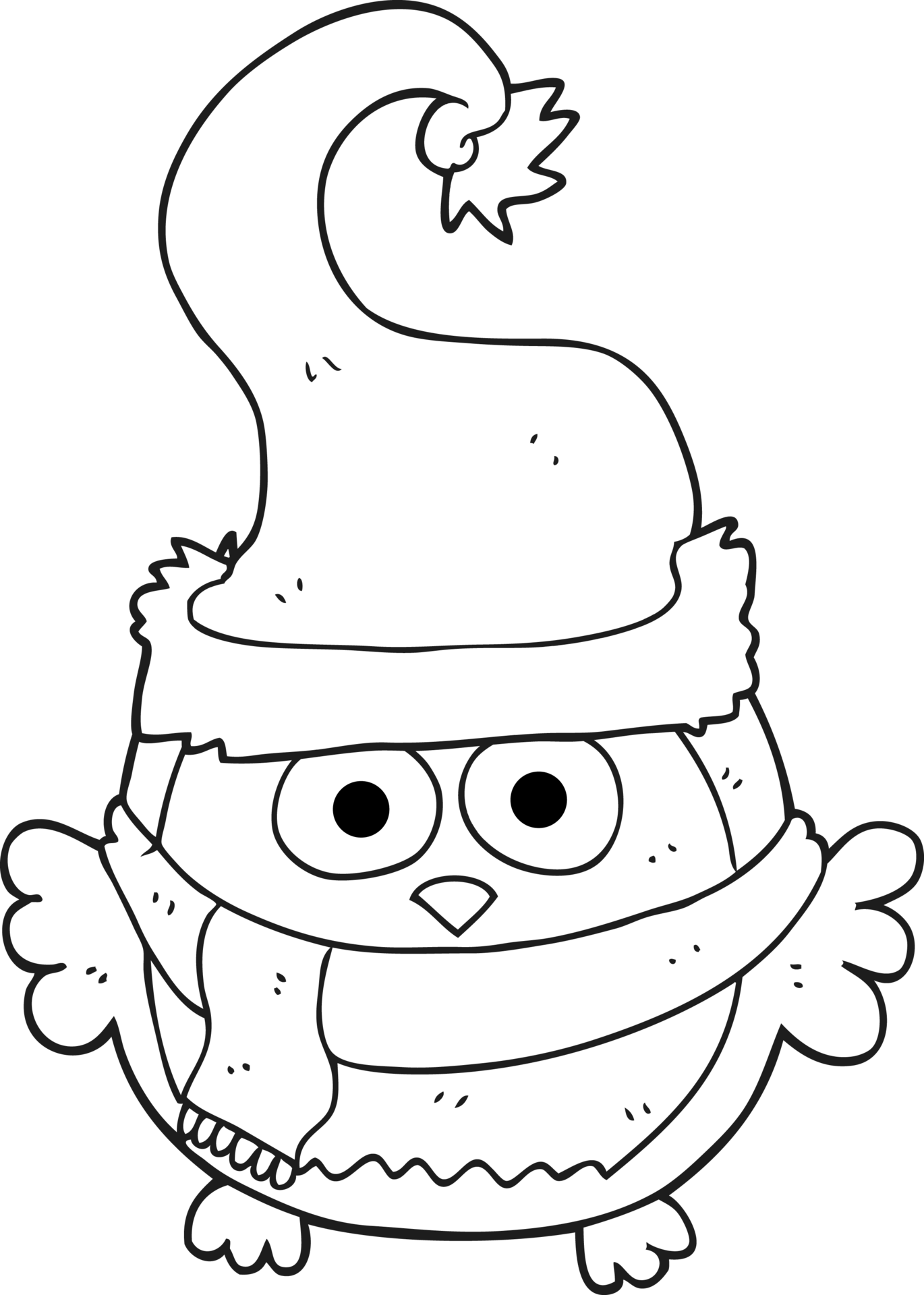 noir-et-blanc-dessin-anim-hibou-portant-no-l-chapeau-36332351-png