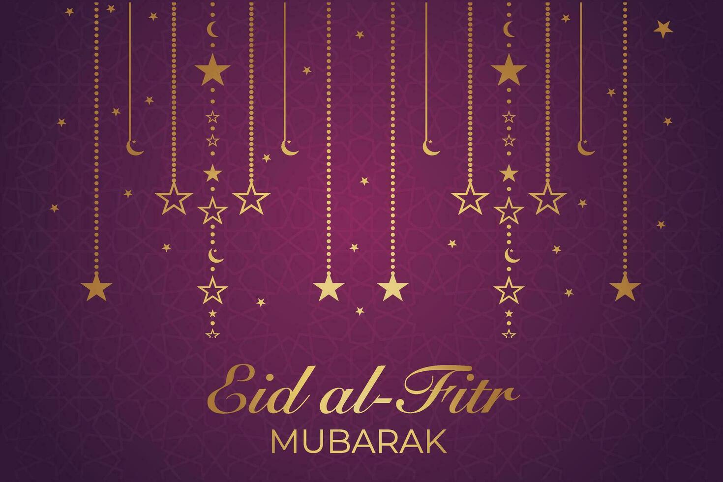 eid mubarak greeting card with golden crescent and pattern background vector