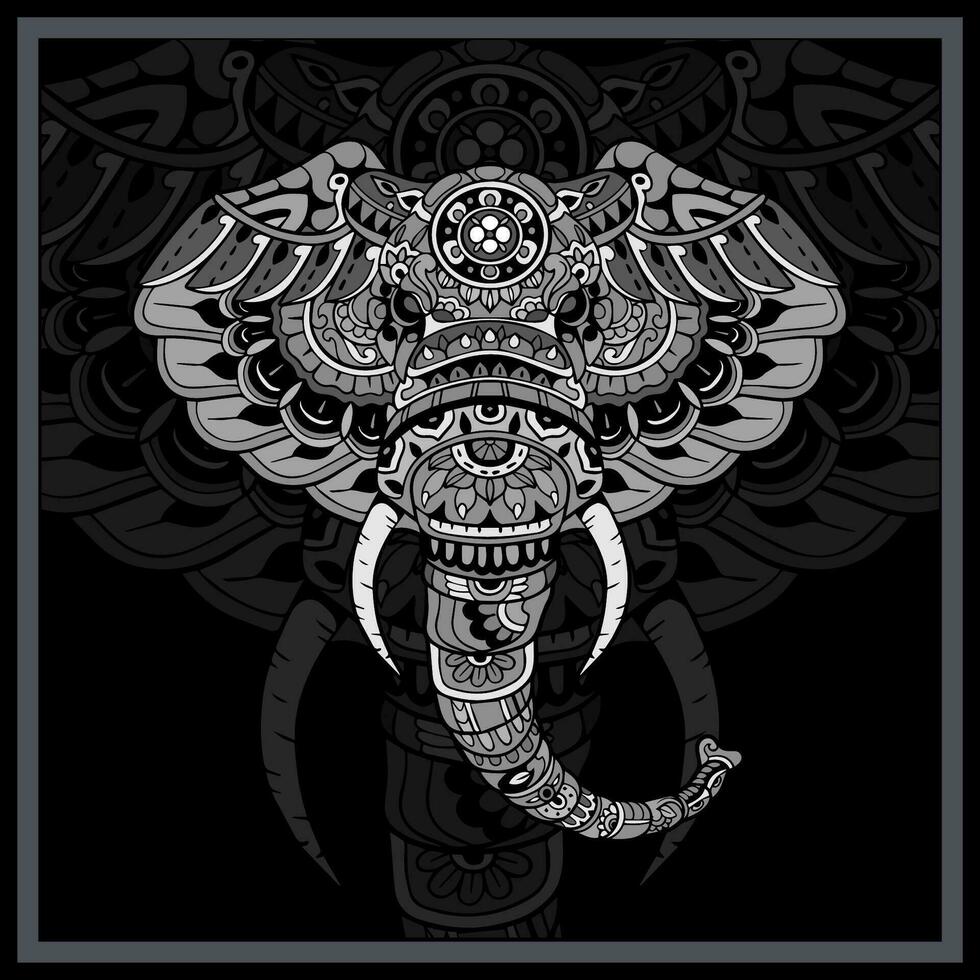 Monochrome Elephant head mandala arts. vector