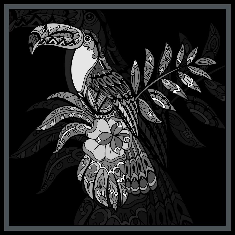 Monochrome Toucan bird mandala arts. vector