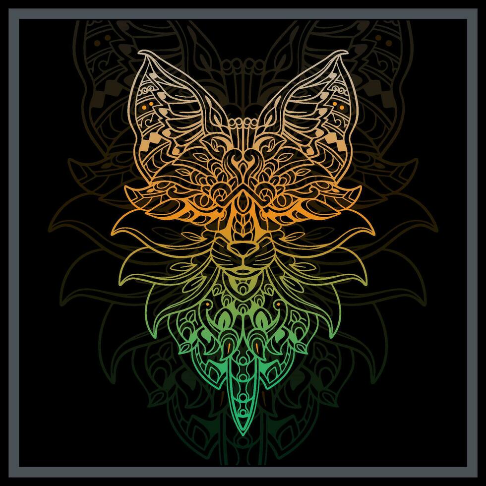 Gradient Colorful fox head mandala arts. vector