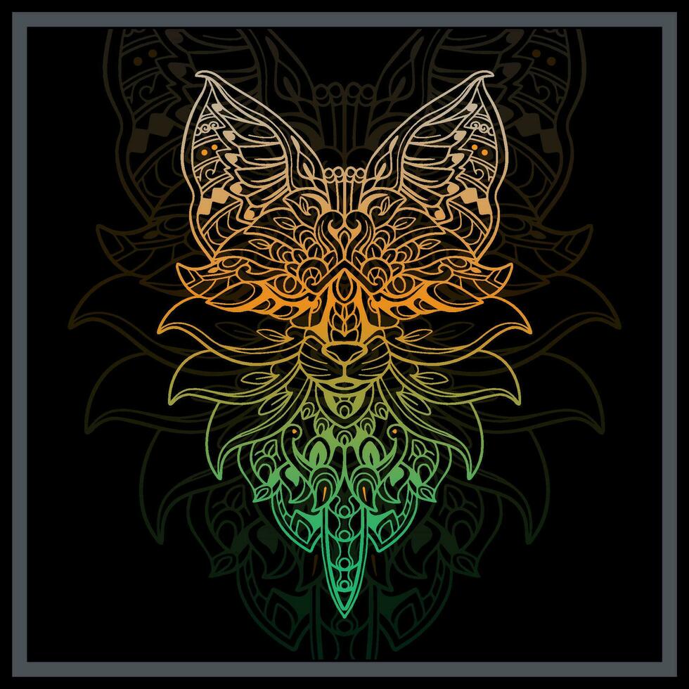 Gradient Colorful fox head mandala arts. vector