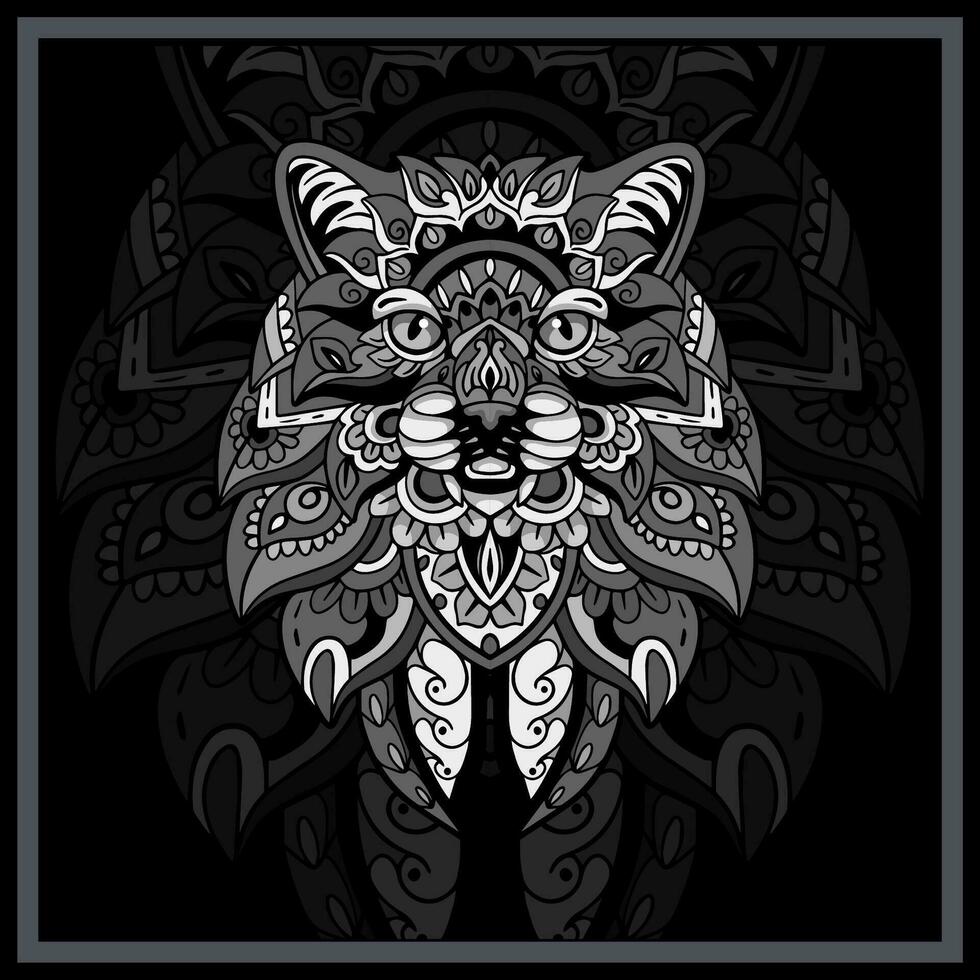 monocromo gato cabeza mandala letras. vector