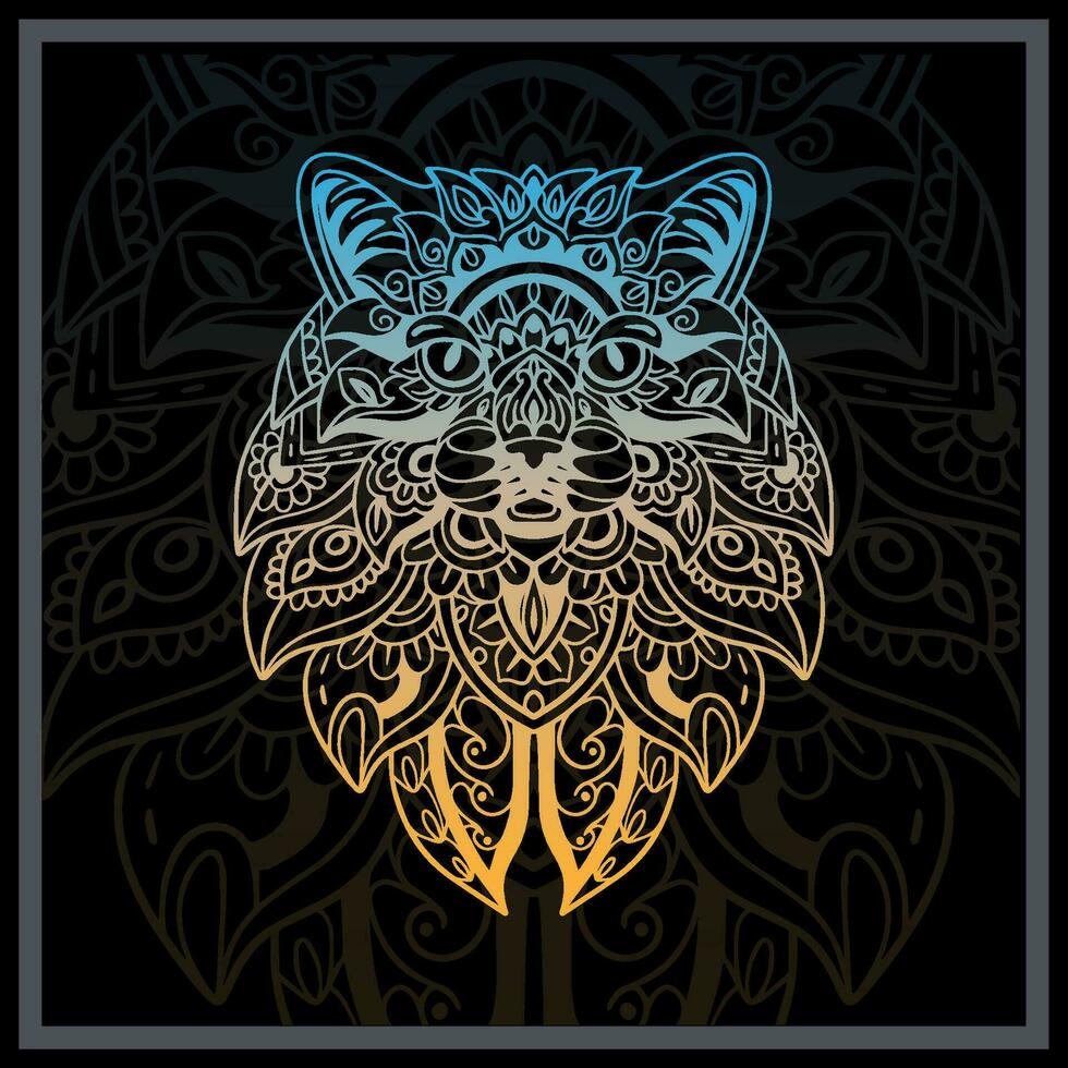 Gradient Colorful cat head mandala arts. vector