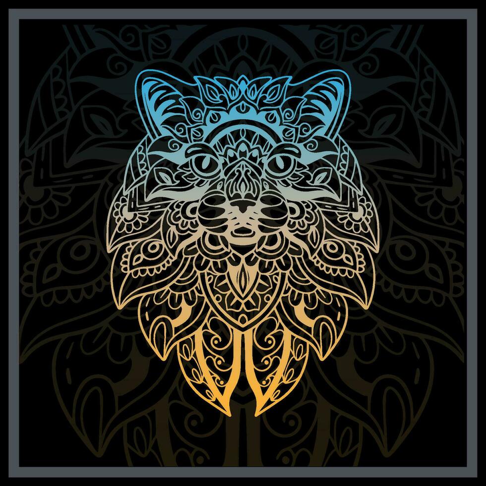 degradado vistoso gato cabeza mandala letras. vector