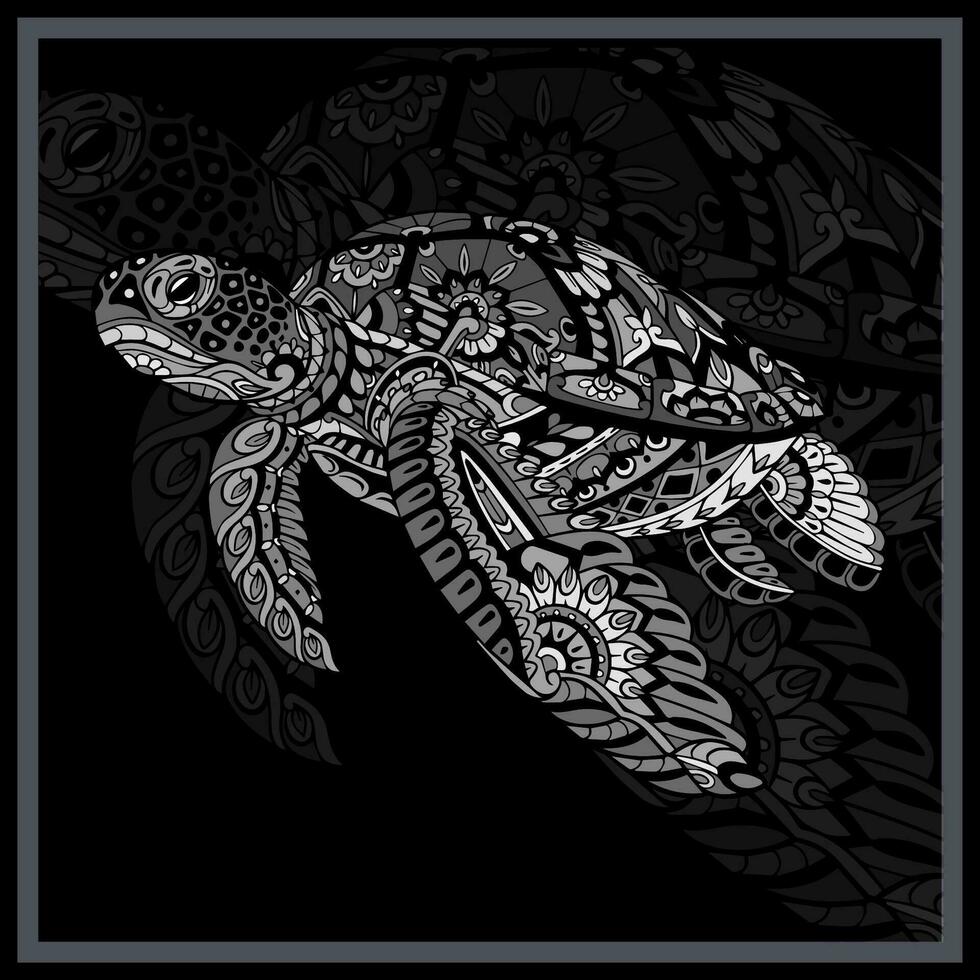 Monochrome Sea turtle mandala arts. vector