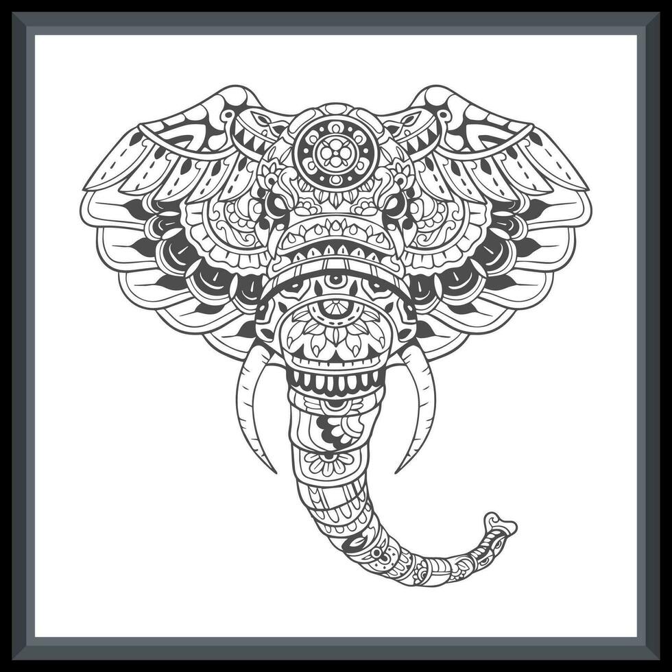 elefante cabeza mandala letras aislado en blanco antecedentes. vector