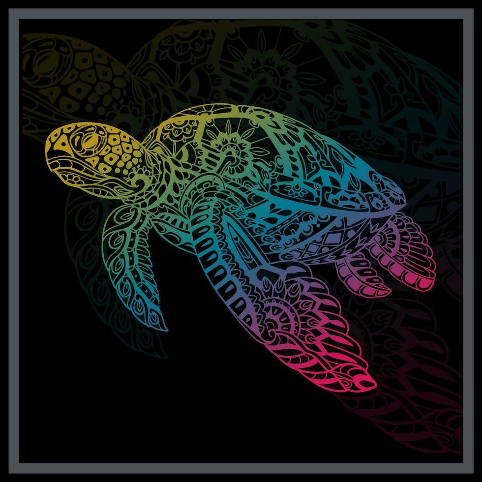 Gradient Colorful sea turtle mandala arts. vector