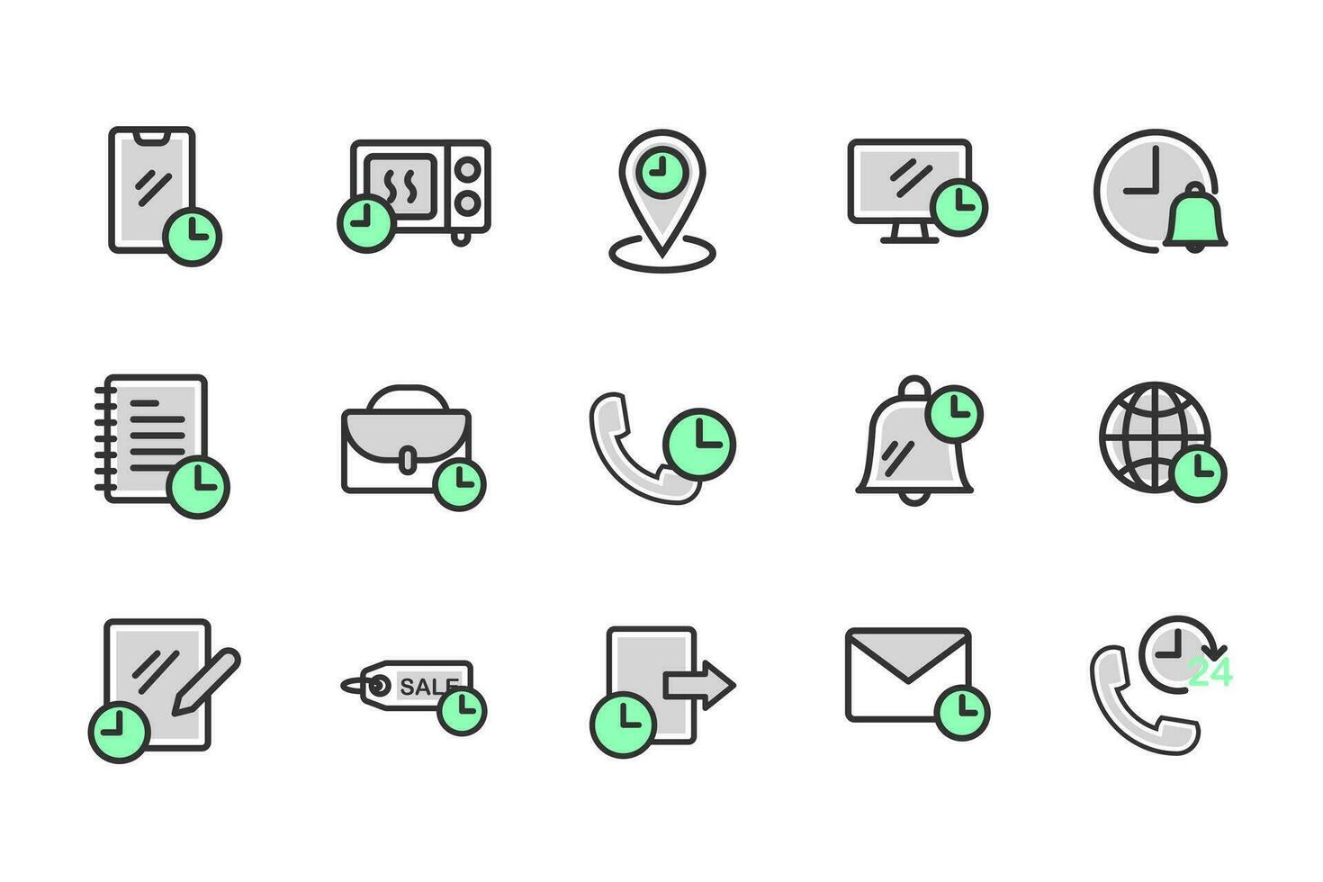 E-Commerce set of web icons thin outline green  icons pack. Online shopping icons for web and mobile app. Business, mobile shop, digital marketing, bank card, gifts, sale, delivery. Vector illustratio