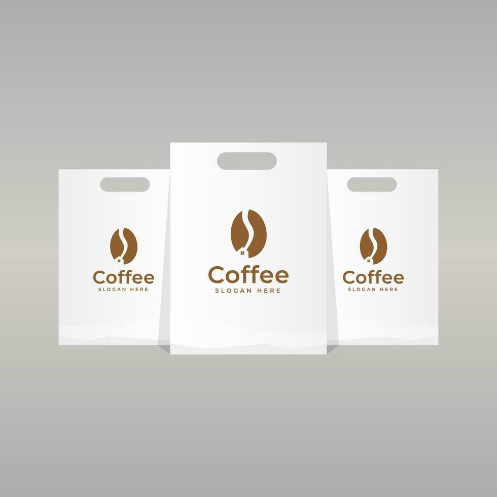 Empty coffee bag packaging mockup set with ribbon clip can be used for promotional design vector