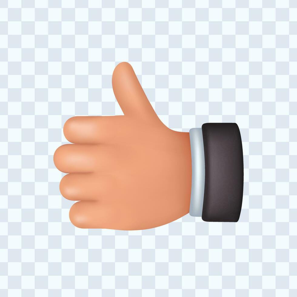 Hand with thumbs up gesture okay symbol gesture. 3d hand vector