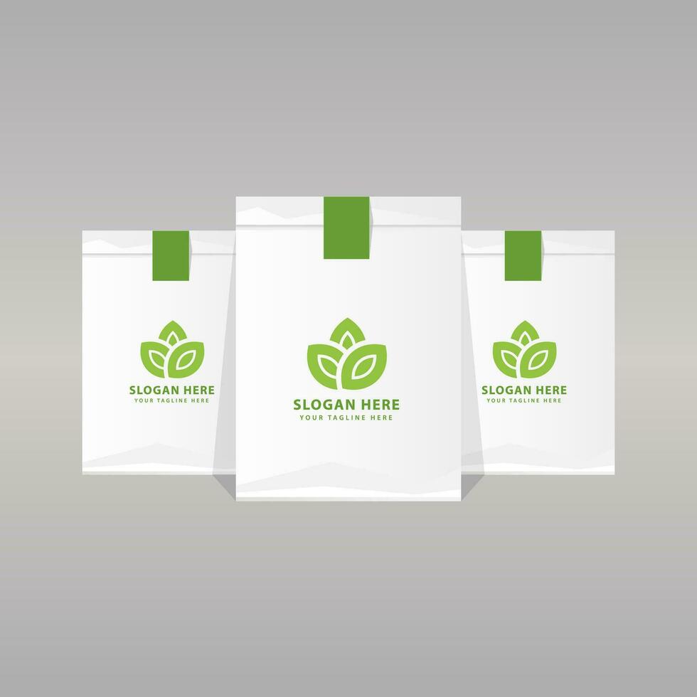 Set of empty pouch packaging mockups with tea logo design vector