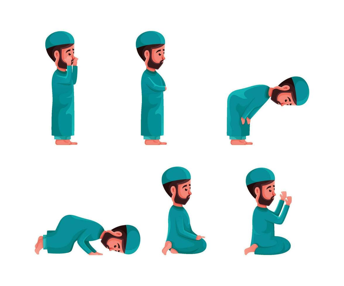 Character design collection of muslim prayer boy movements vector