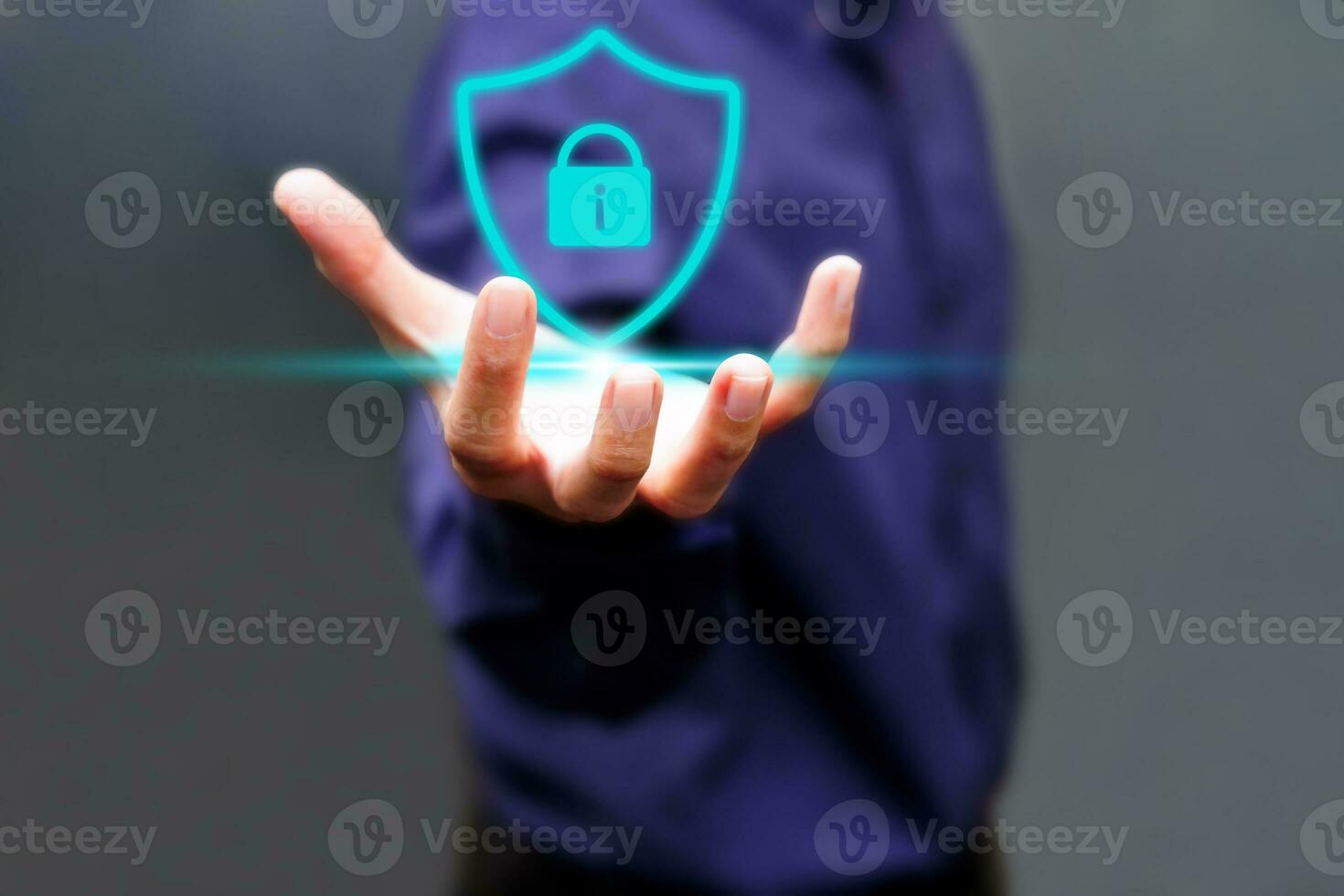 Businessman touching insurance icon virtual. Growth, technology and online insurance concept. photo