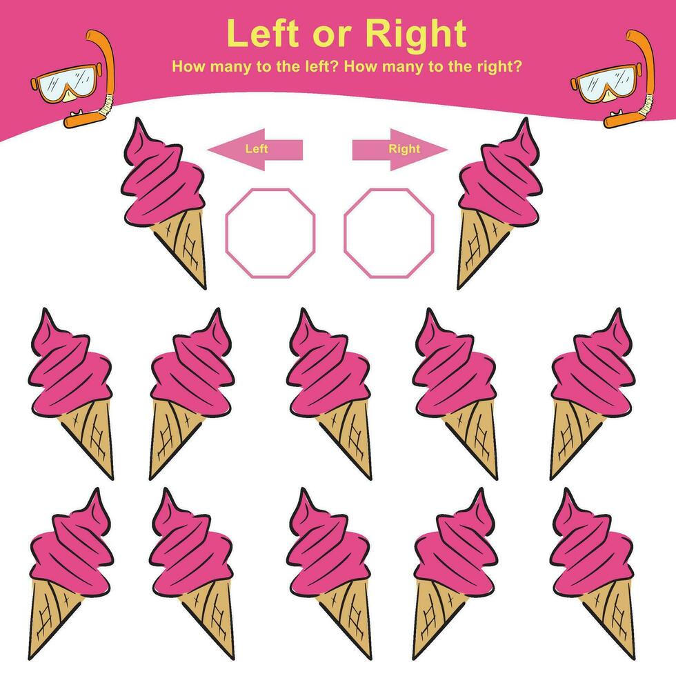 matemático actividad página. calcular y escribir el resultado. izquierda o Derecha hoja de cálculo para niños. imprimible actividad página para niños. educativo imprimible matemáticas. vector