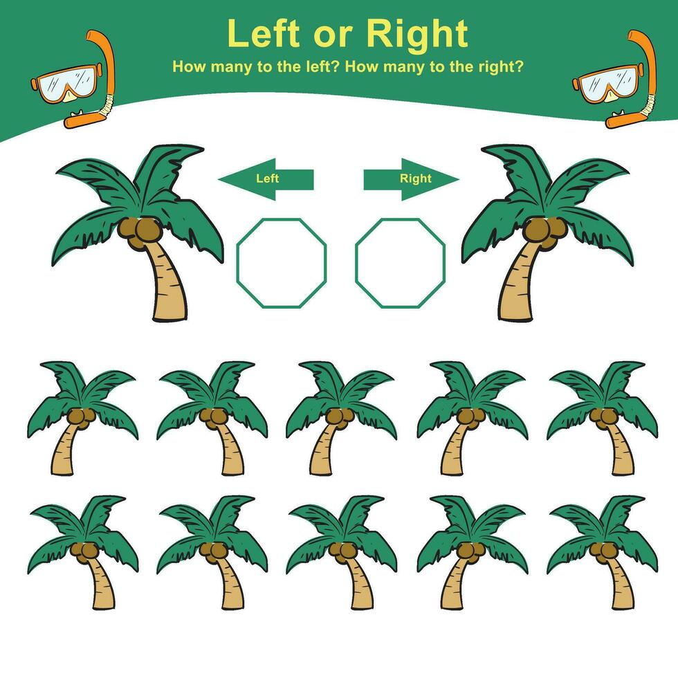 matemático actividad página. calcular y escribir el resultado. izquierda o Derecha hoja de cálculo para niños. imprimible actividad página para niños. educativo imprimible matemáticas. vector