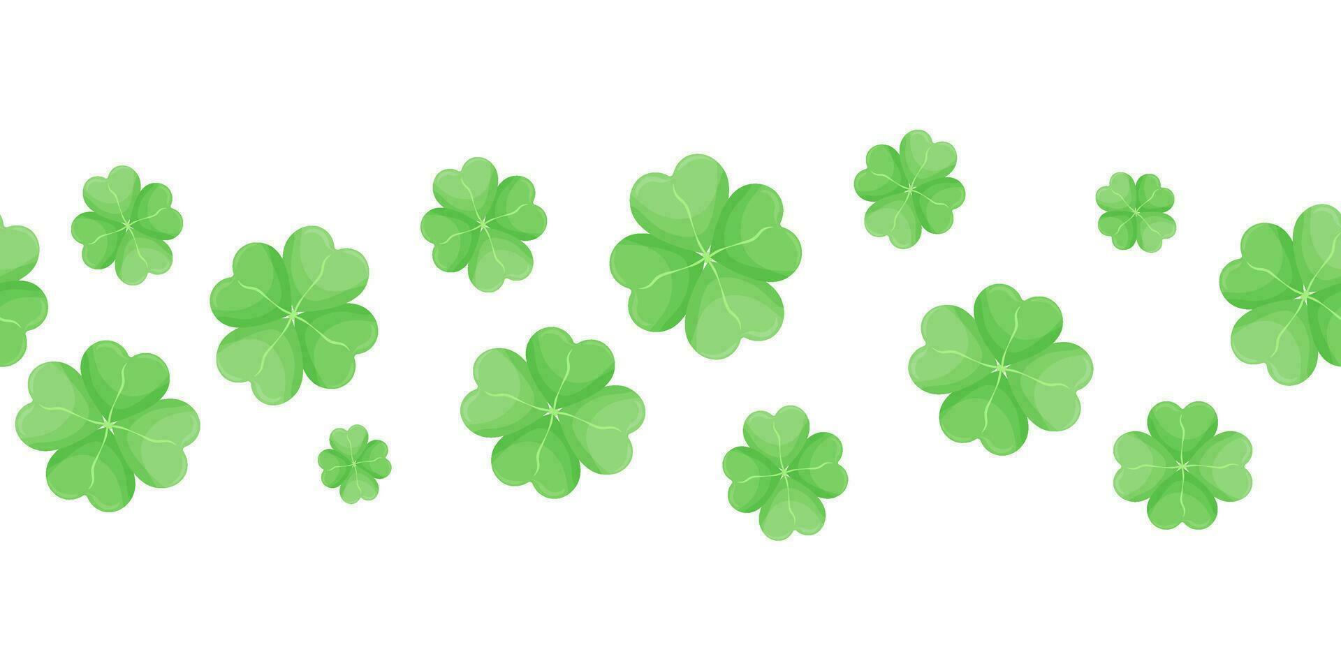 Green Irish symbol of Good Luck. Vector seamless pattern of green clover for St. Patricks Day greeting card design.