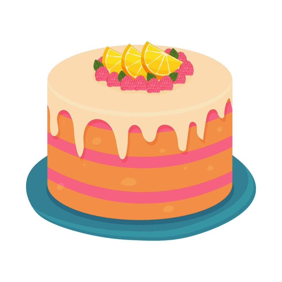 delicioso pastel en un aislado antecedentes. vector ilustración. el concepto de cumpleaños, aniversario, boda, fiesta.