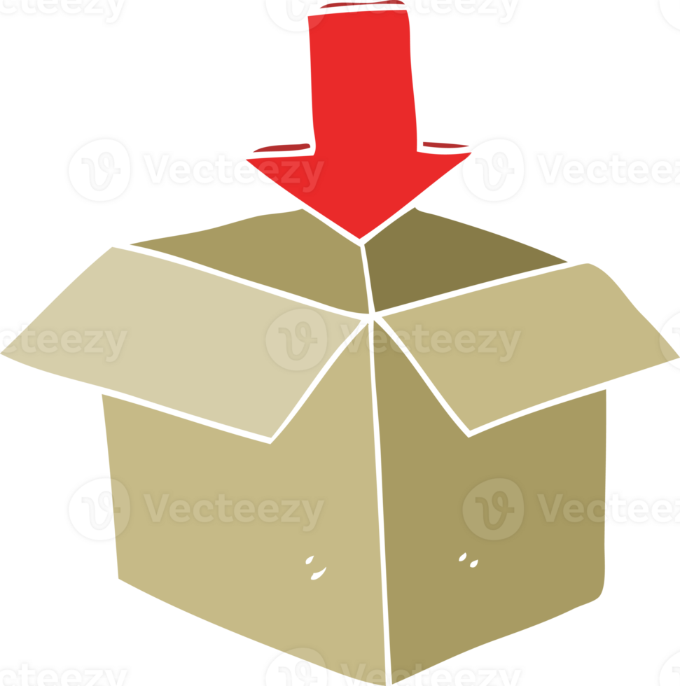 flat color illustration of a cartoon box with arrow download storage symbol png