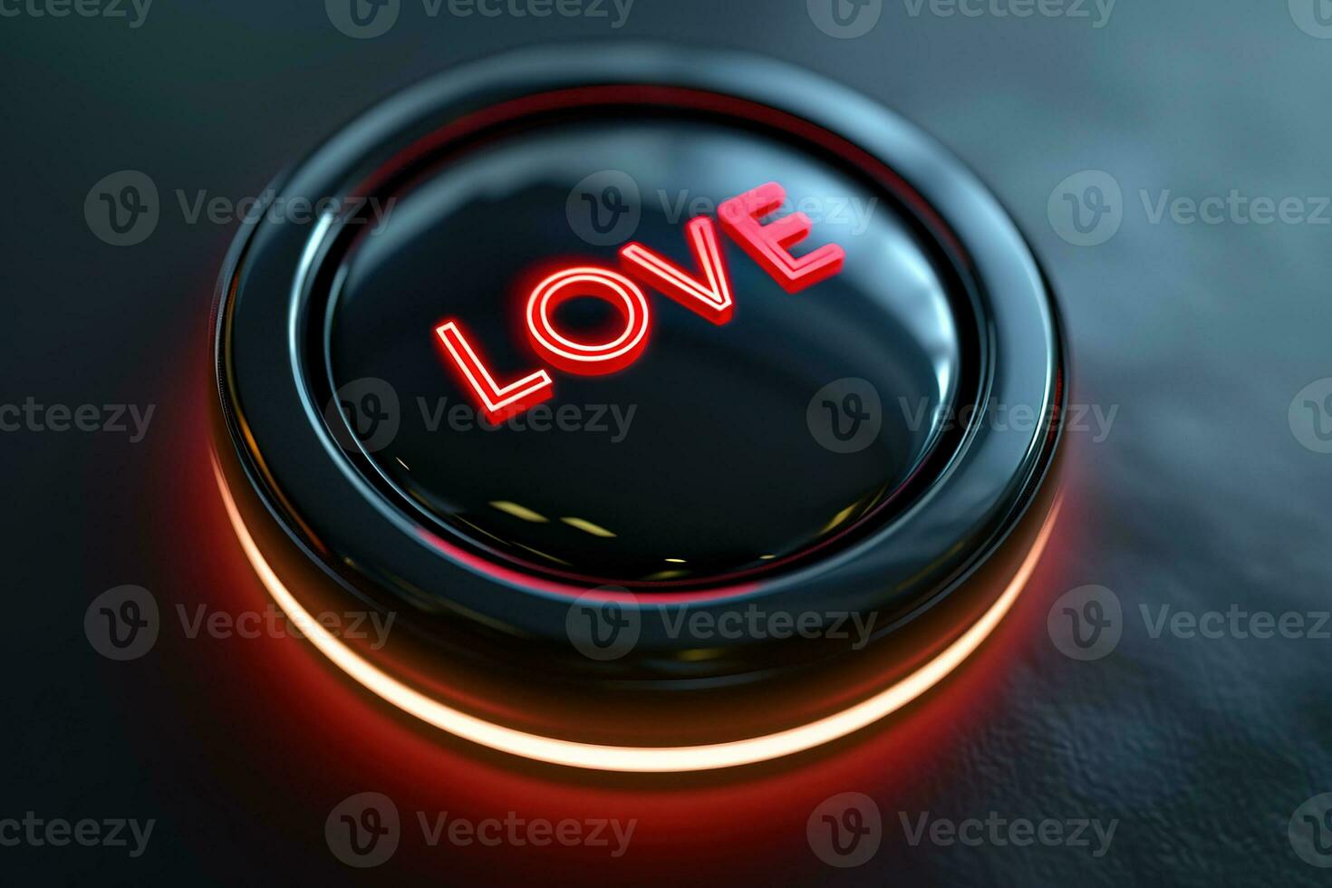 AI generated Vibrant control button with the word LOVE embossed in bold letters affixed to a weathered industrial panel, symbolizing the power and urgency of love. Valentines concepts. photo
