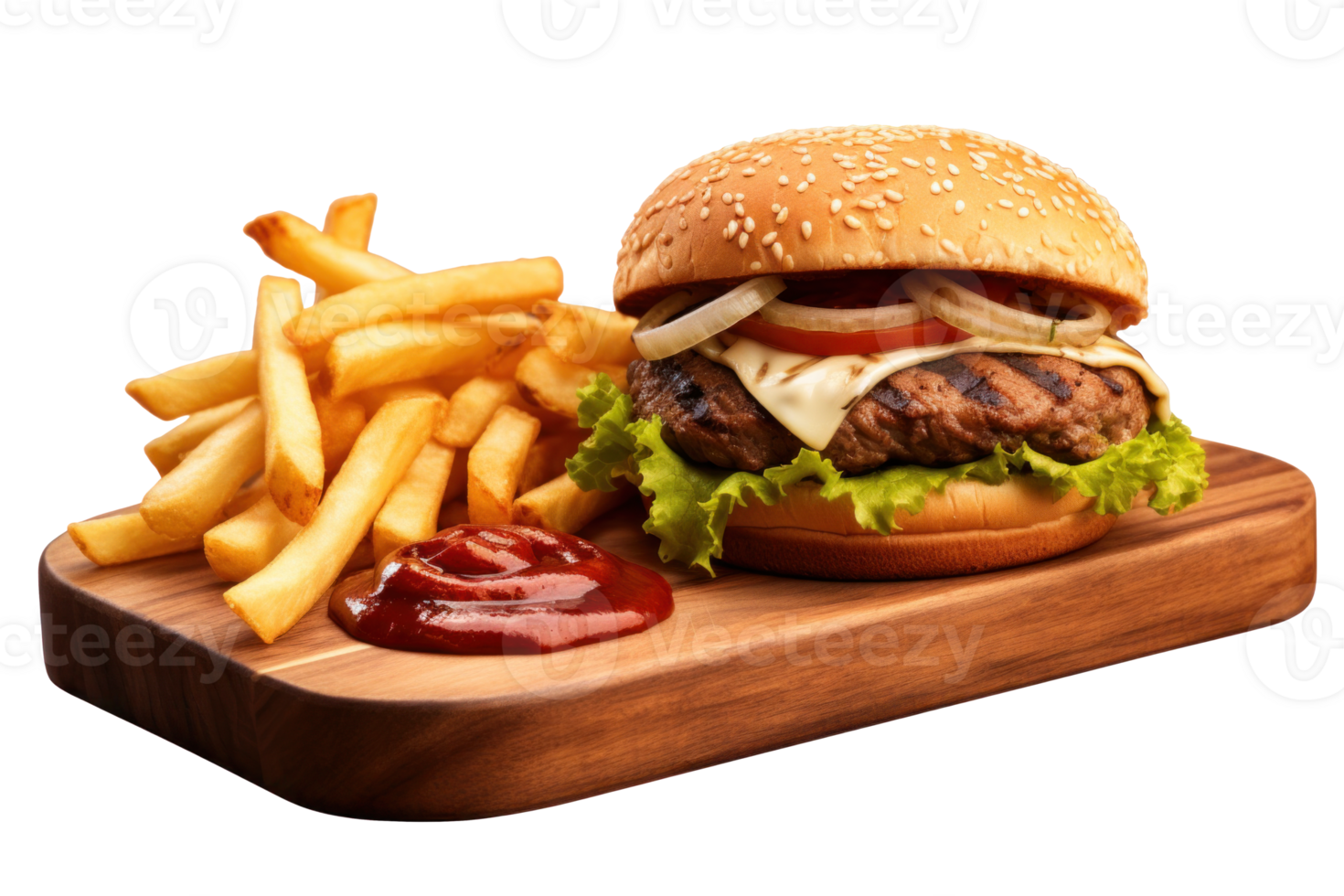 AI generated Mouthwatering Burger and Fries on Transparent png