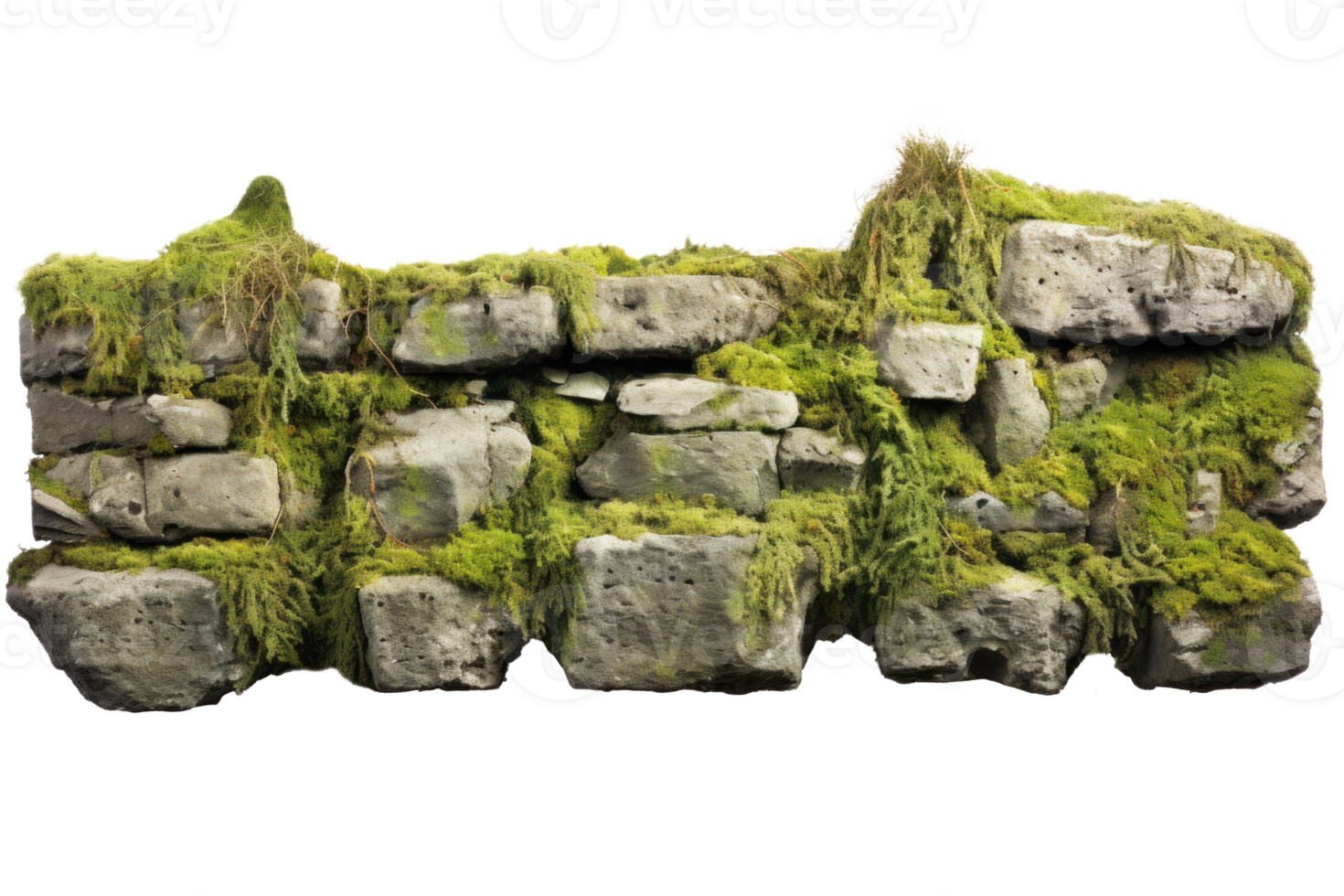 AI generated Old Stone Wall Covered in Moss, Isolated png