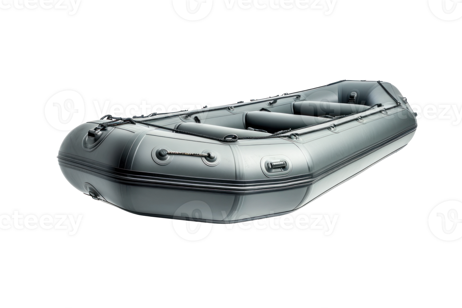 AI generated Inflatable Gray Boat on Transparent Background png