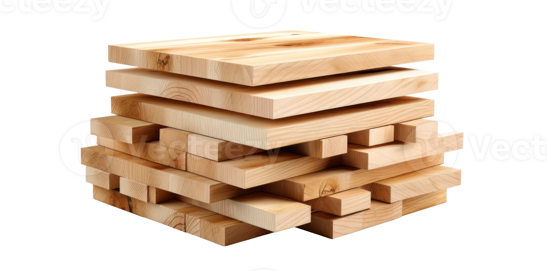 AI generated Stacked Rough Wood Planks Isolated png