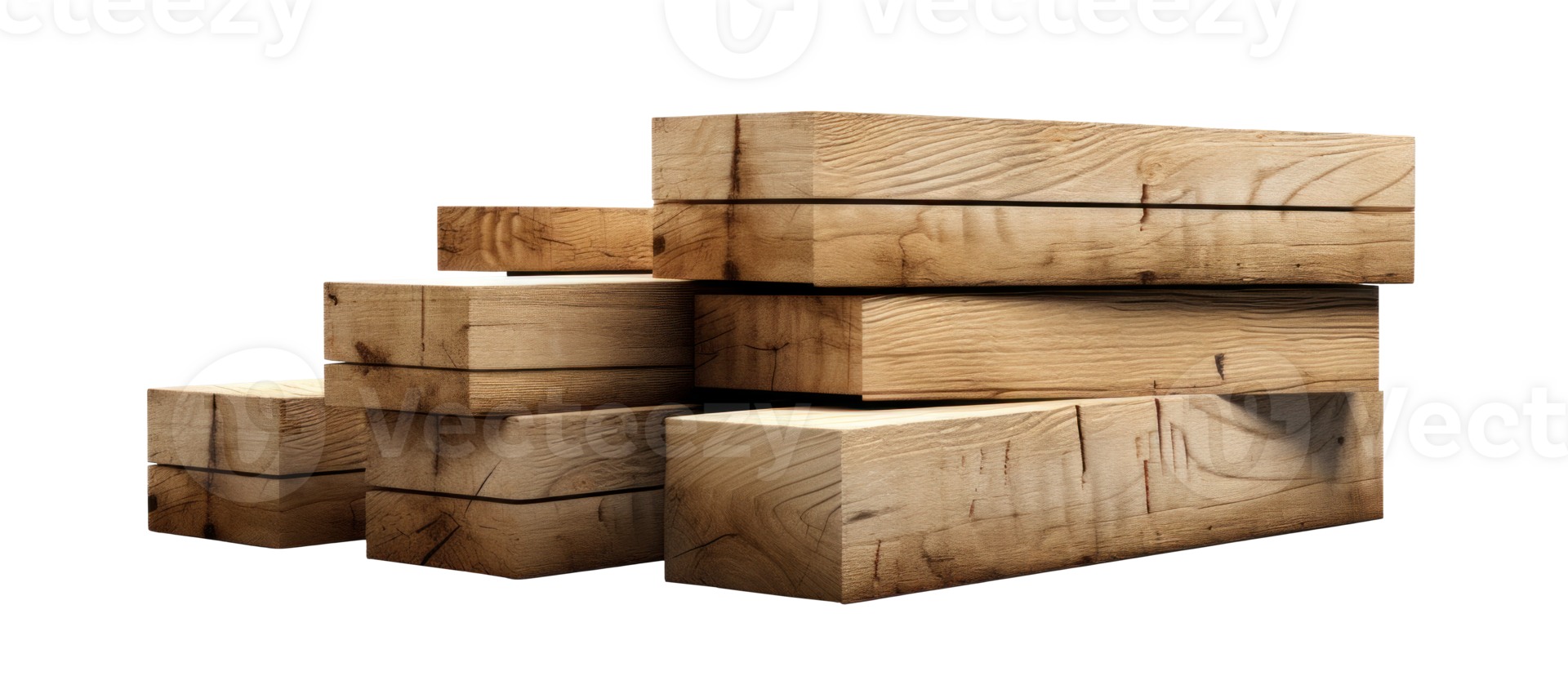 AI generated Stacked Rough Woodblocks on Transparent png