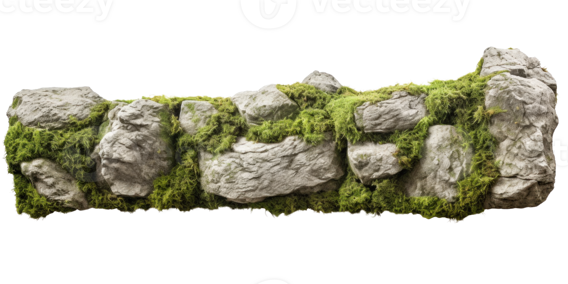 AI generated Old Stone Wall Covered in Moss on Transparent Background png