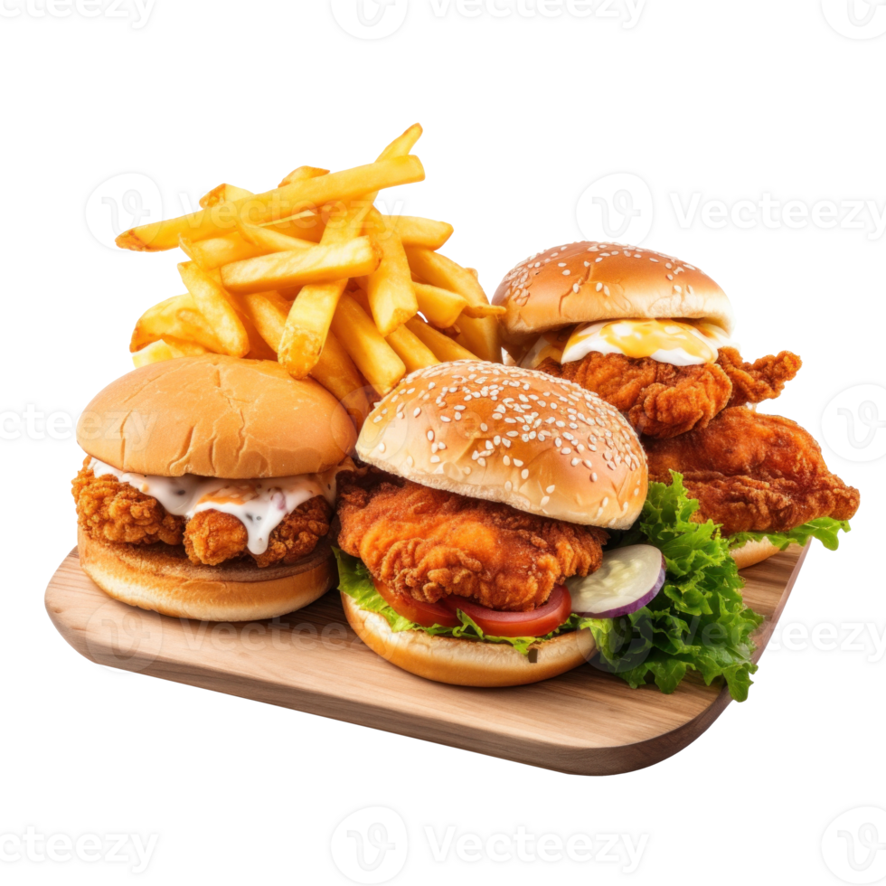 AI generated Fast Food Feast with Burgers and Fries png