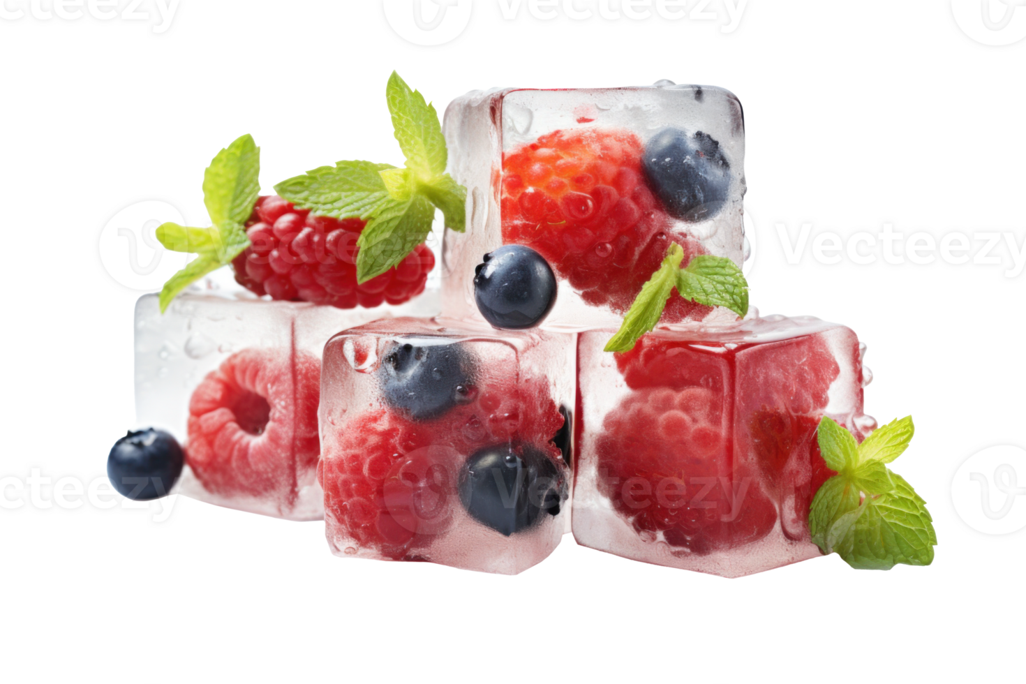 AI generated Fresh Fruit Frozen in Ice Cubes png