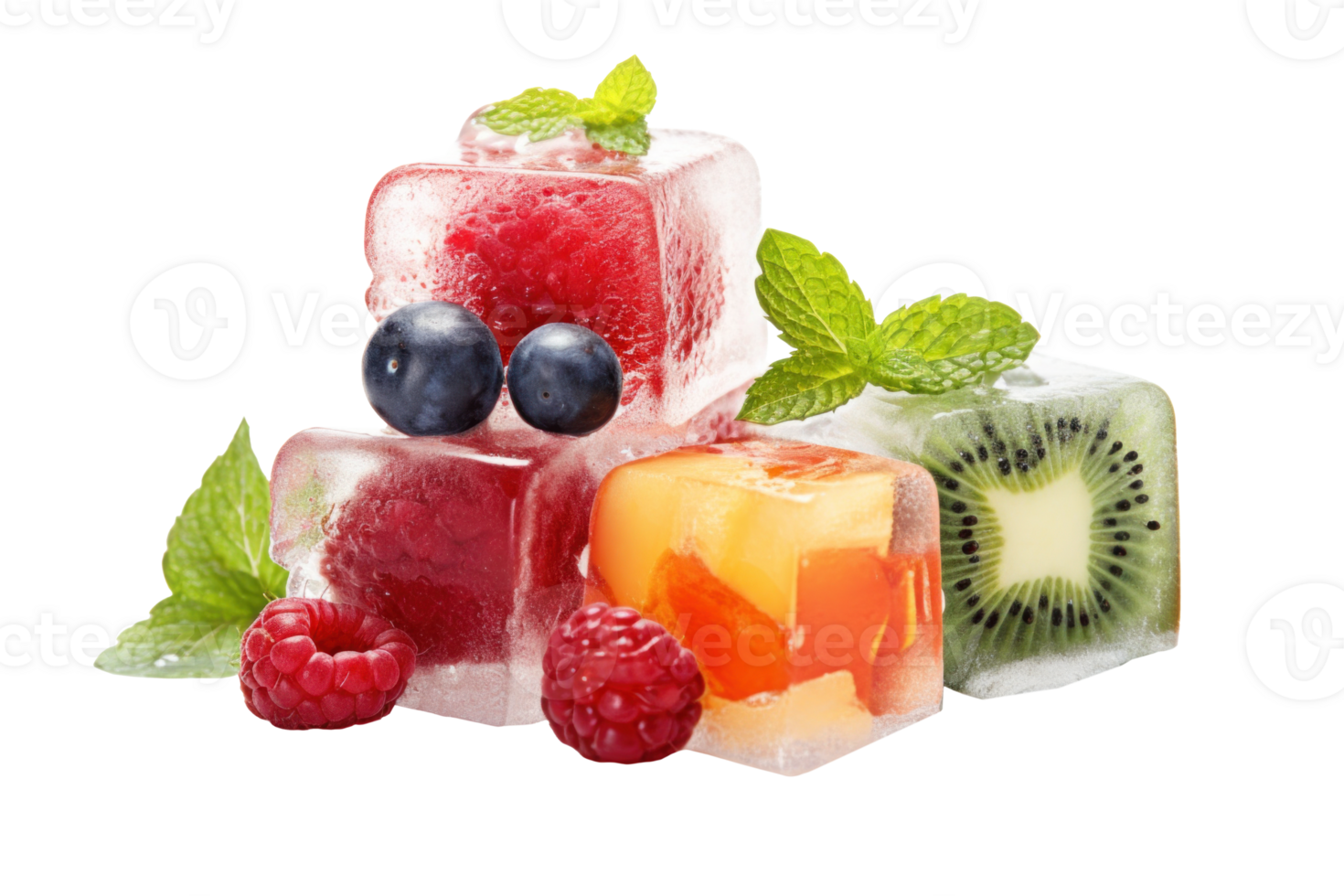 AI generated Fresh Fruits Encased in Ice Cubes png