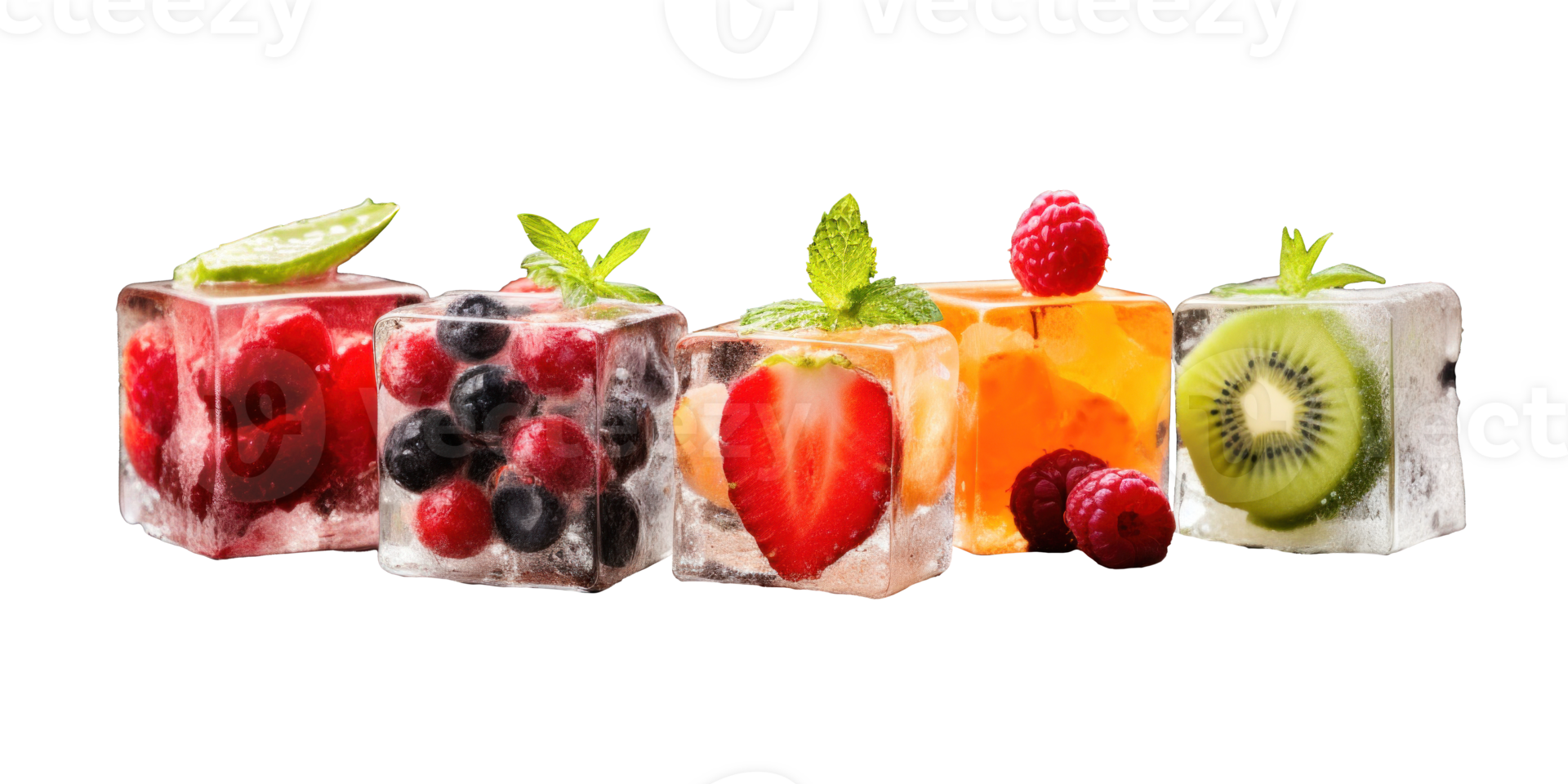 AI generated Fruits in Ice Cubes on Transparent Background png