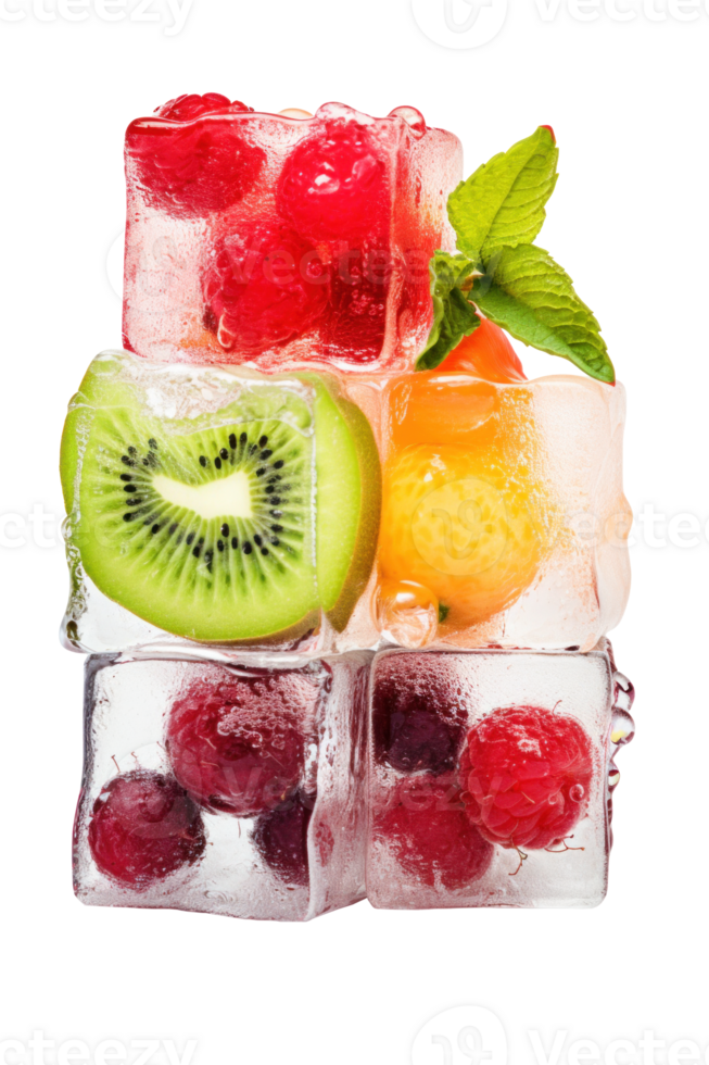 AI generated Fresh Fruits Encased in Ice Cubes png