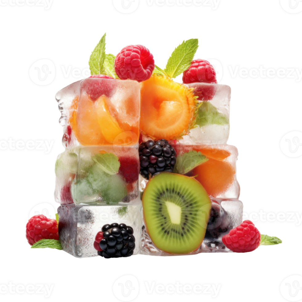AI generated Chilled Fruits in Ice Cube Arrangement png