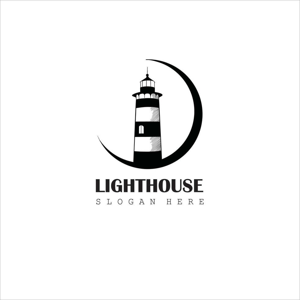 Handdrawn Lighthouse vintage labels, lighthouse and ocean waves retro nautical logo vector