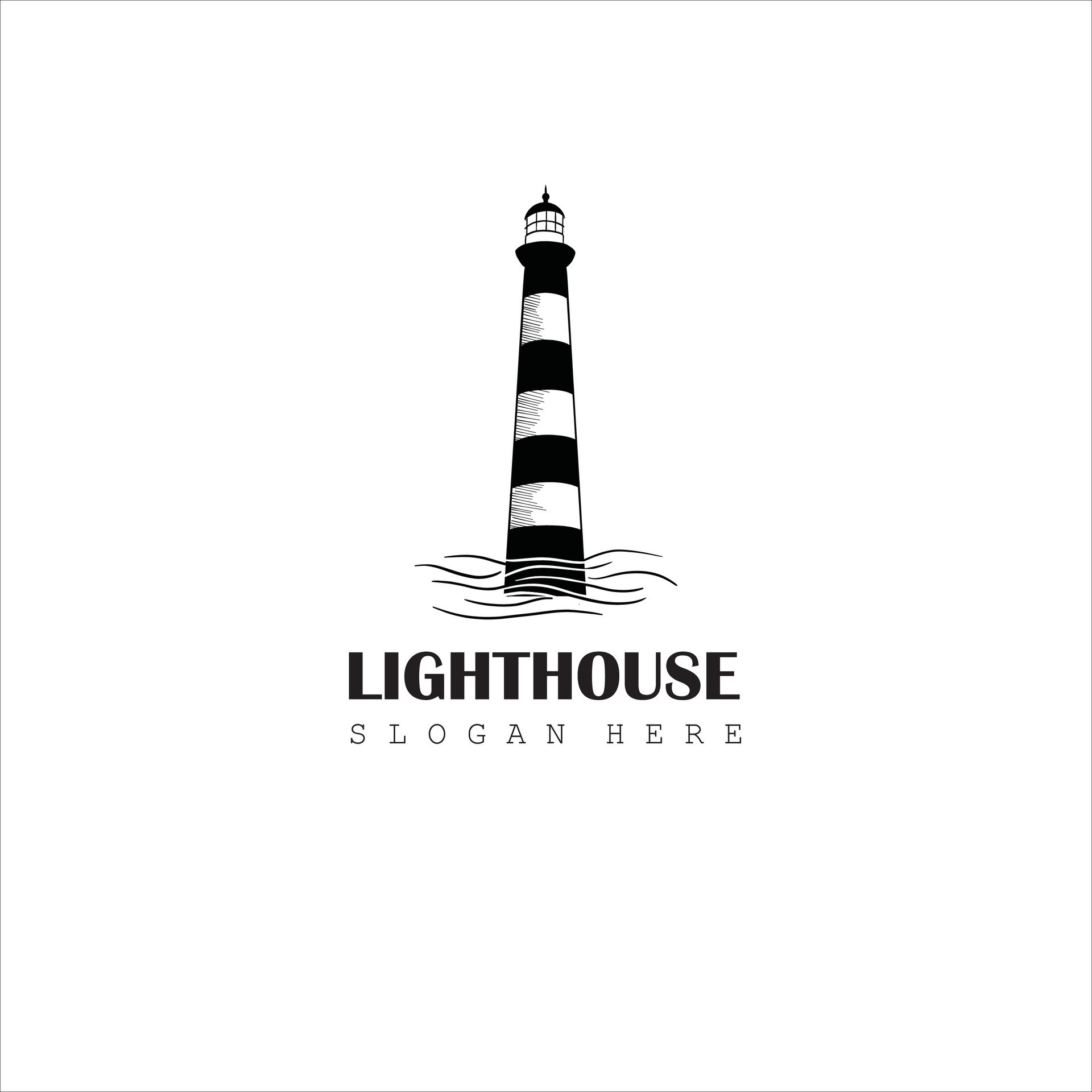 Handdrawn Lighthouse vintage labels, lighthouse and ocean waves retro