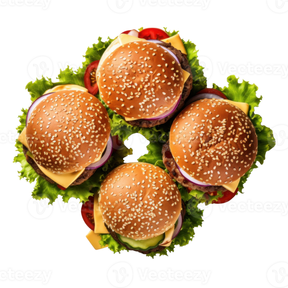AI generated Delicious Burgers Top View on Transparent png