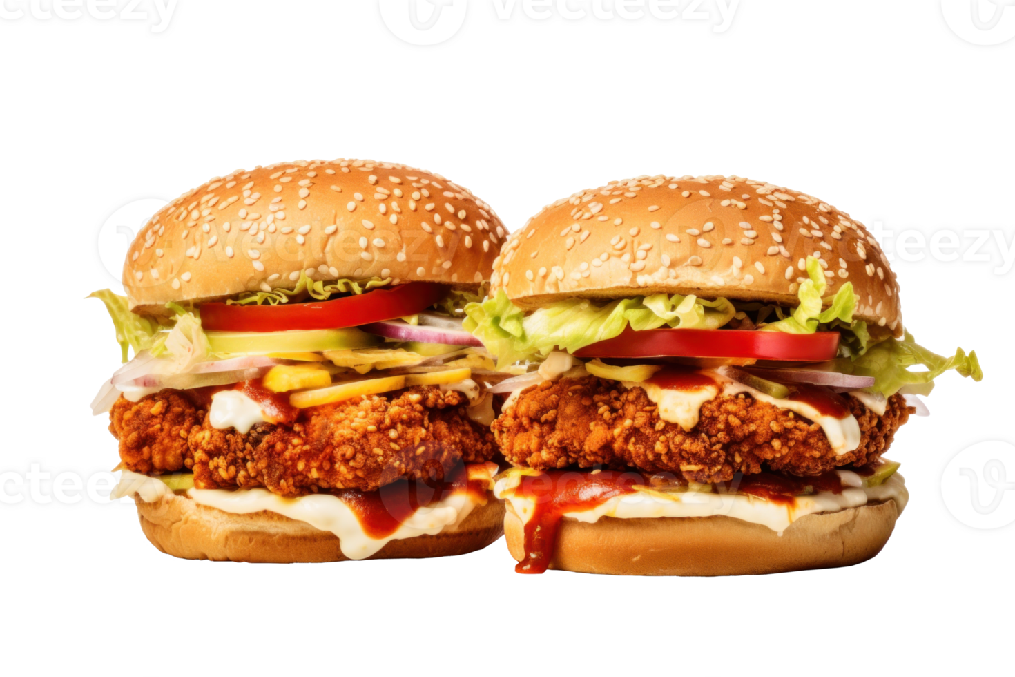 AI generated Tasty Fried Chicken Burger Feast png