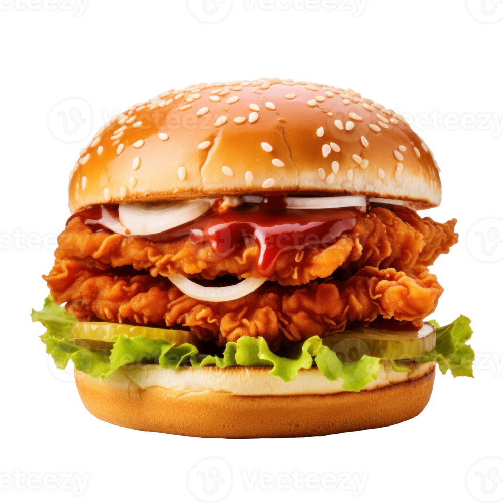 AI generated Juicy Chicken Burger on Transparent Background png