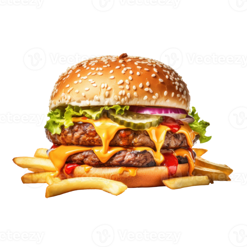 AI generated Tasty Burger and Fries on Transparent Background png
