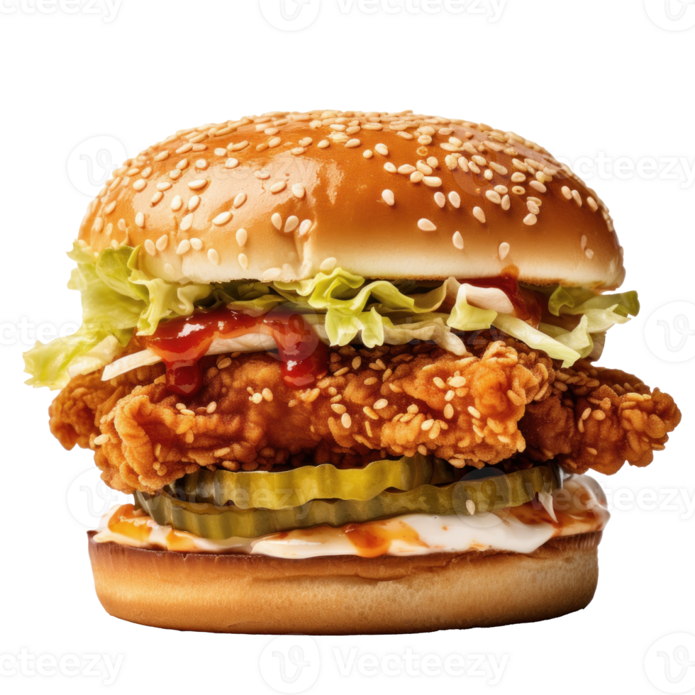AI generated Juicy Chicken Burger on Transparent Background png