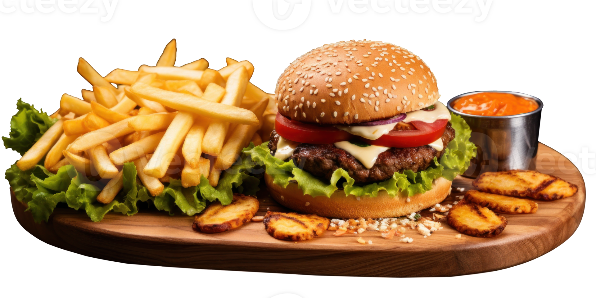 AI generated Tasty Burger and Fries on Transparent Background png
