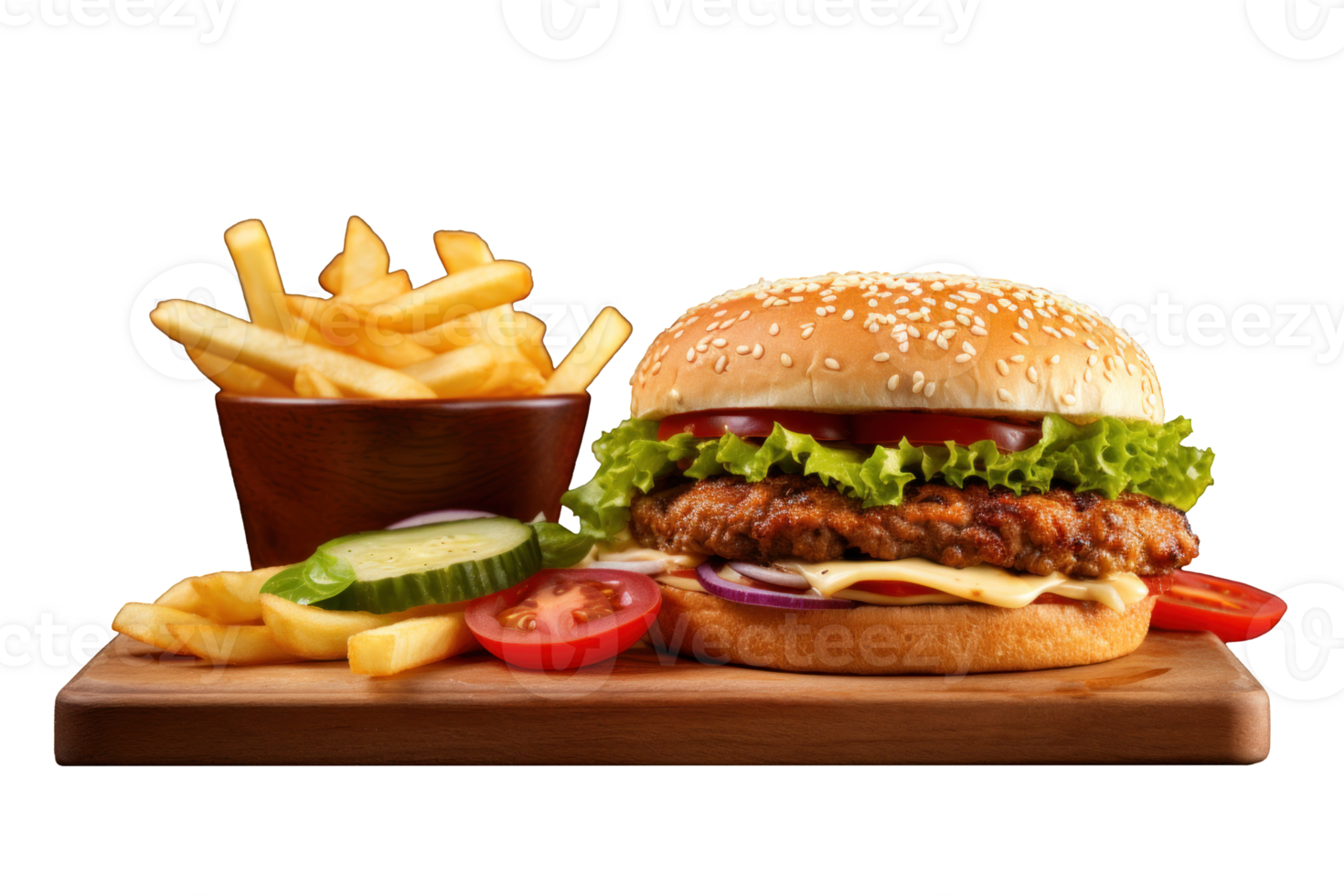 AI generated Tasty Burger and Fries Meal png