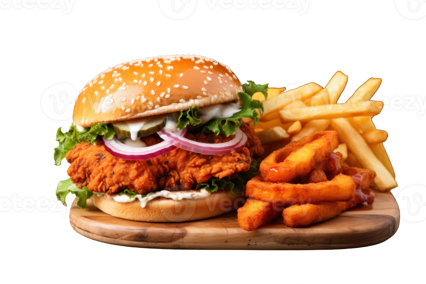 AI generated Street Food Chicken Burger and Fries png