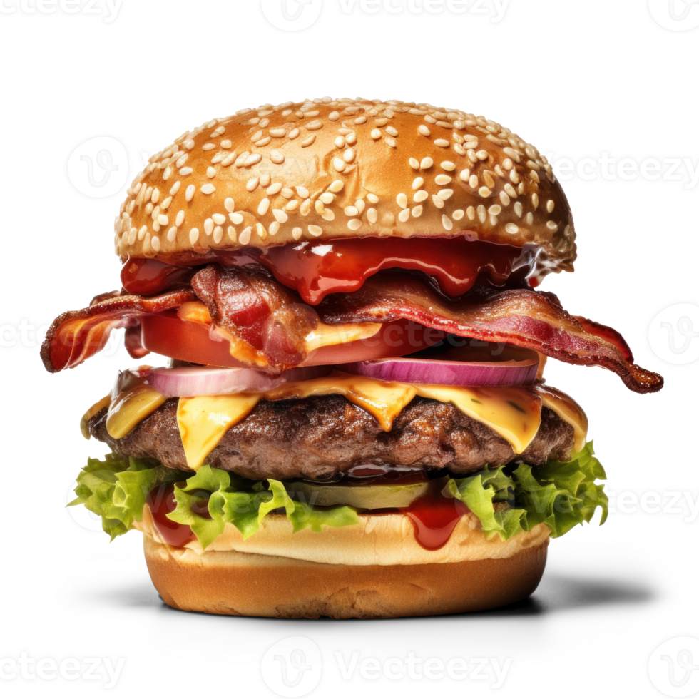 ai generato succoso Bacon hamburger su trasparente sfondo png