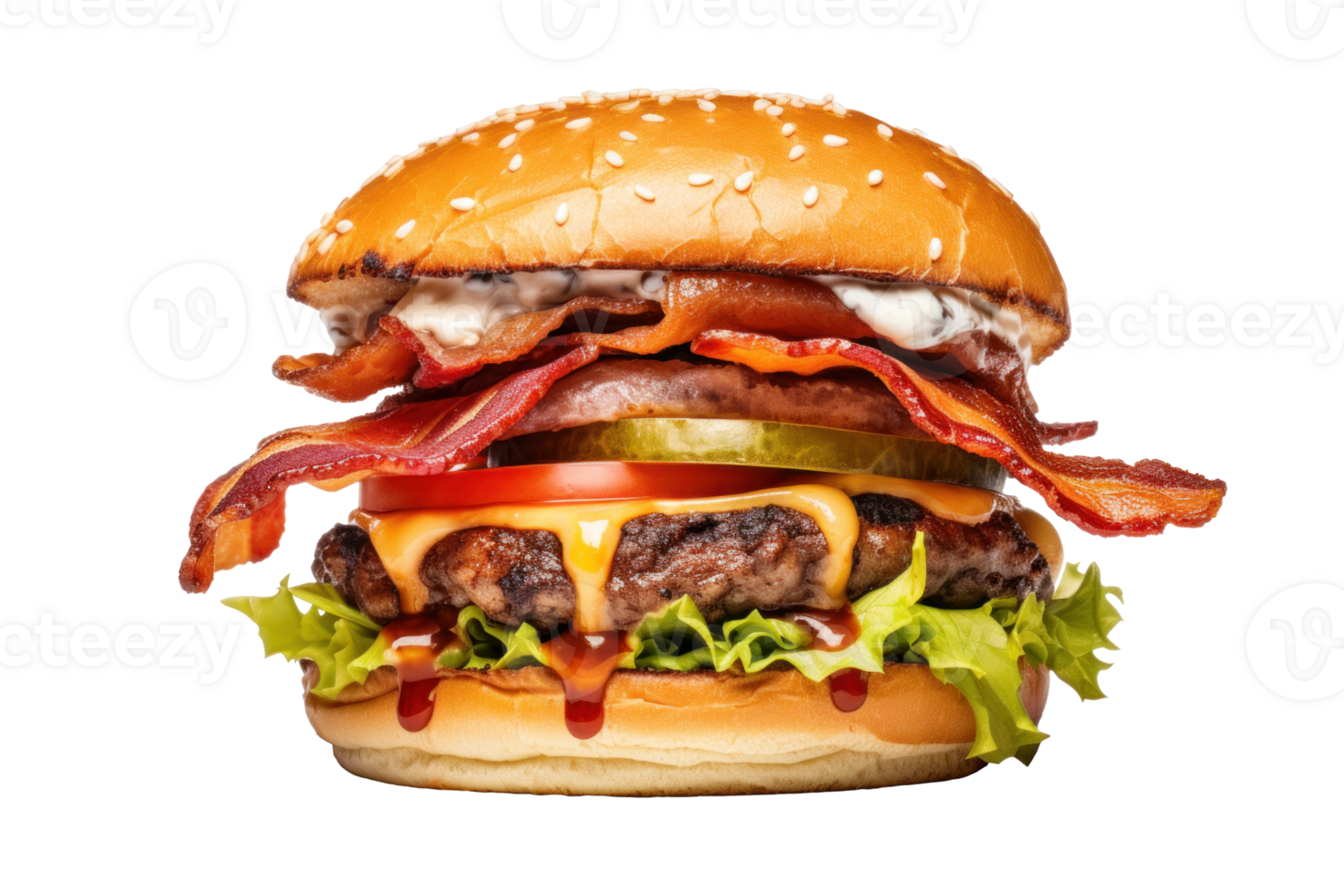 AI generated Juicy Bacon Burger on Transparent Background png